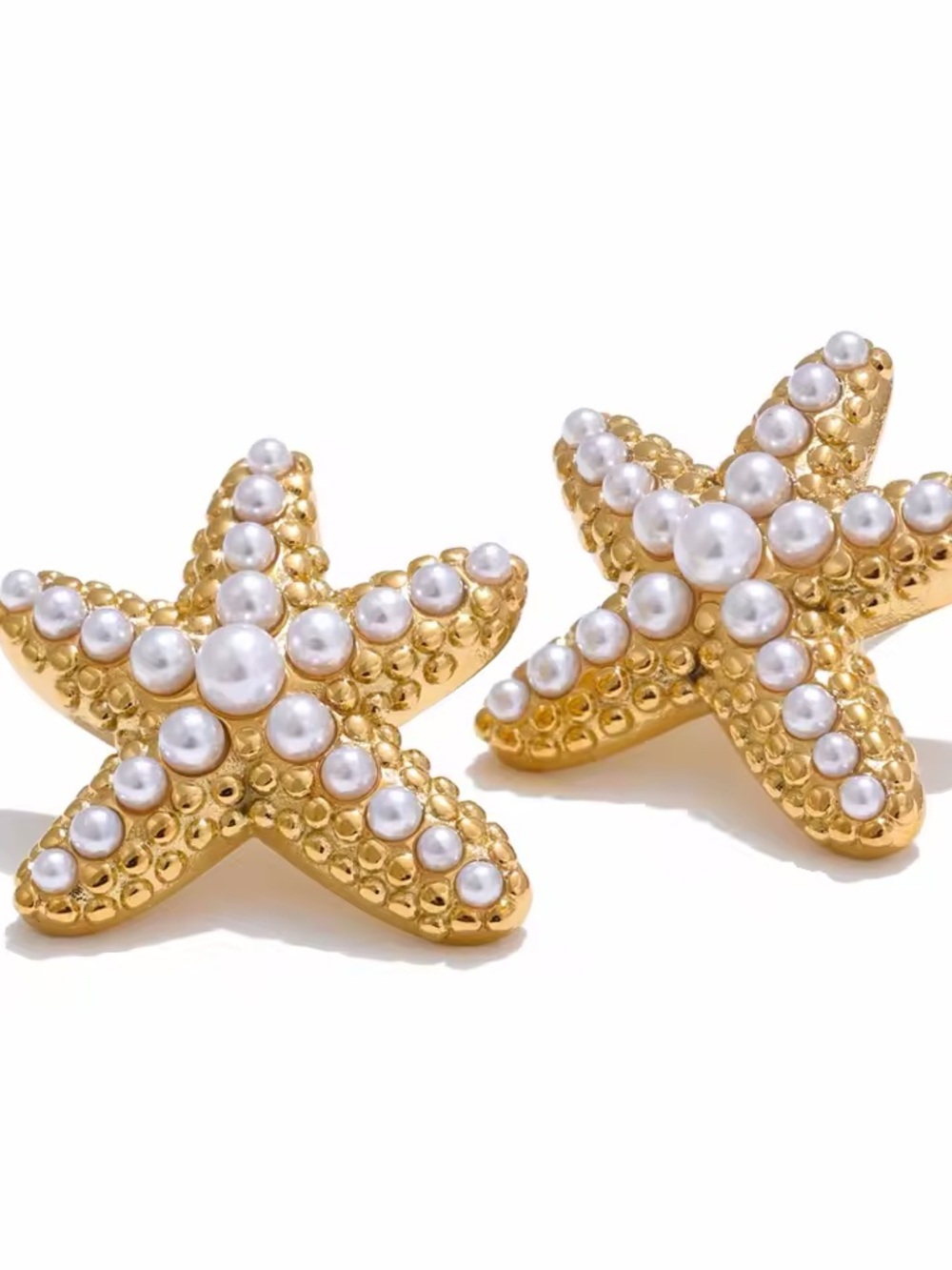 Gold plated and Pearl Starfish Drop Earrings - Picture 8 of 9